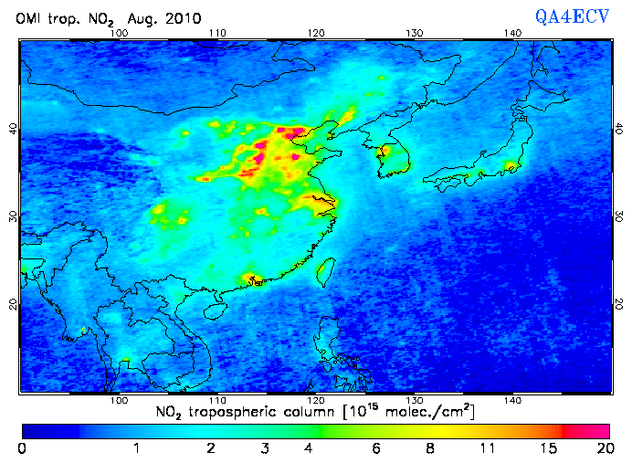 Regional Tropospheric NO2 of August 2010
