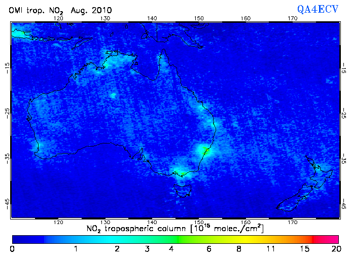 Regional Tropospheric NO2 of August 2010