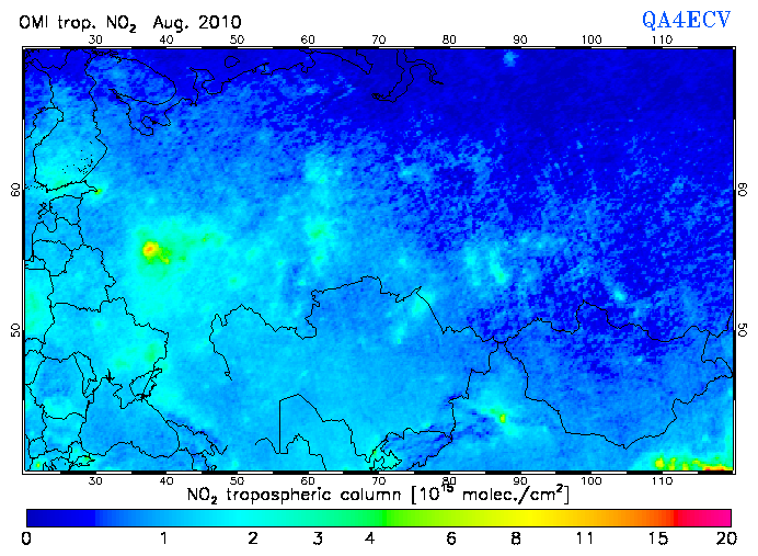 Regional Tropospheric NO2 of August 2010