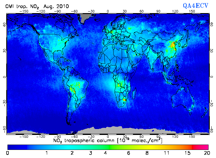 Regional Tropospheric NO2 of August 2010