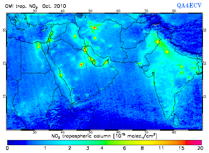 Regional Tropospheric NO2 of October 2010