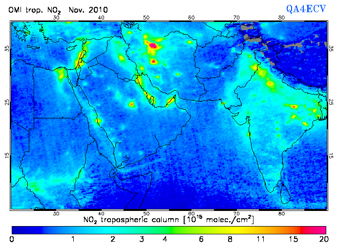 Regional Tropospheric NO2 of November 2010