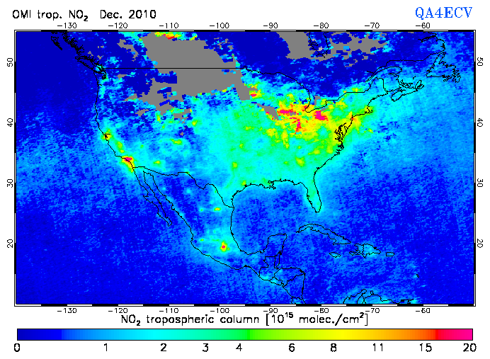 Regional Tropospheric NO2 of December 2010