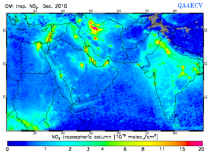 Regional Tropospheric NO2 of December 2010