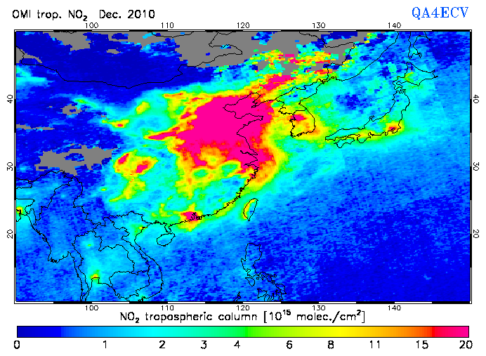 Regional Tropospheric NO2 of December 2010
