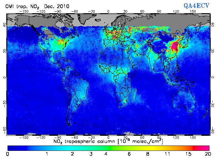 Regional Tropospheric NO2 of December 2010
