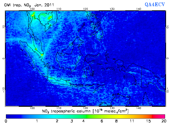 Regional Tropospheric NO2 of January 2011