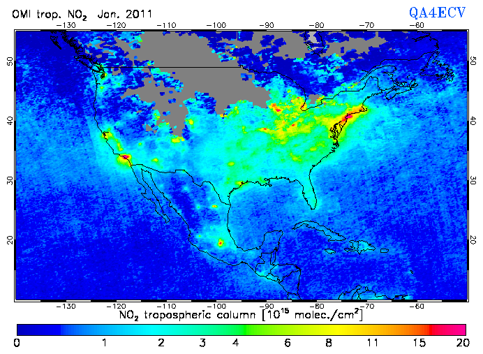 Regional Tropospheric NO2 of January 2011