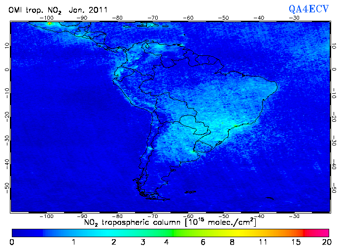 Regional Tropospheric NO2 of January 2011