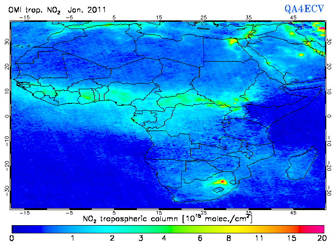 Regional Tropospheric NO2 of January 2011