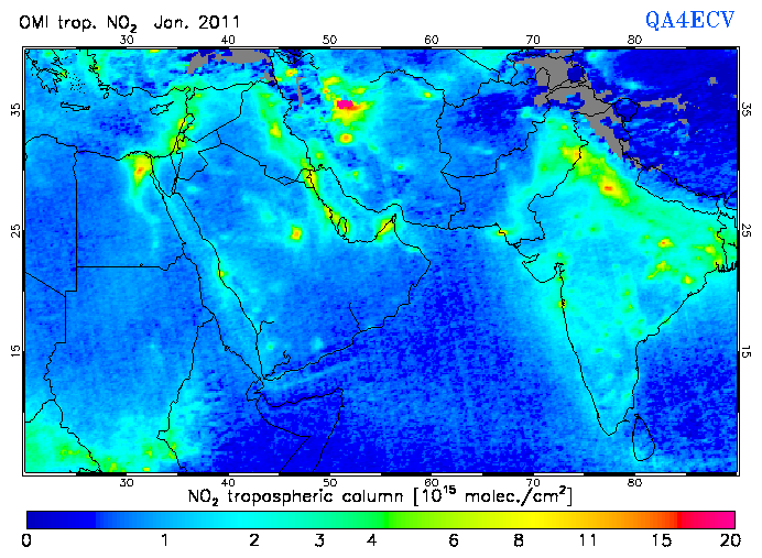 Regional Tropospheric NO2 of January 2011