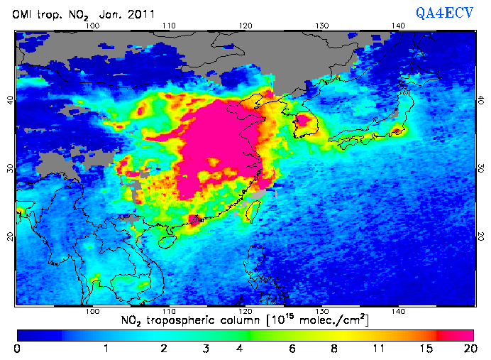 Regional Tropospheric NO2 of January 2011