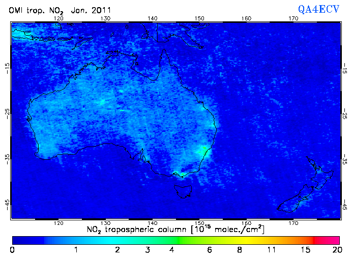 Regional Tropospheric NO2 of January 2011