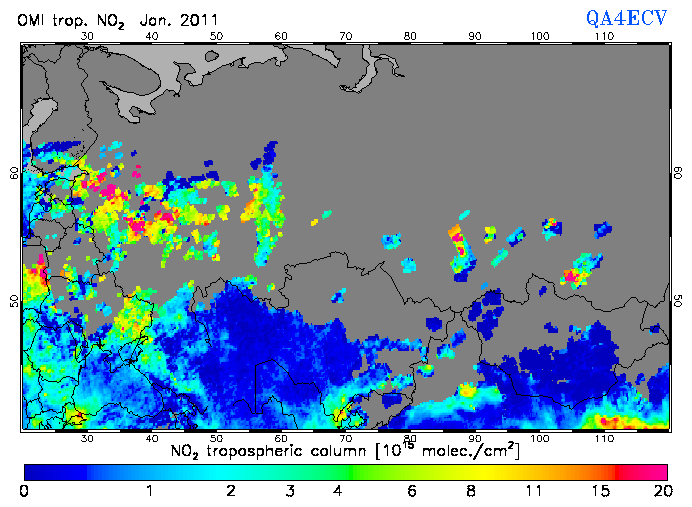 Regional Tropospheric NO2 of January 2011