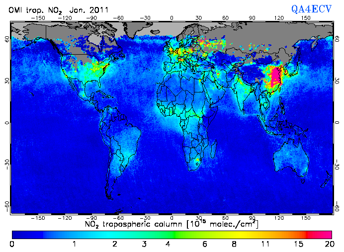Regional Tropospheric NO2 of January 2011
