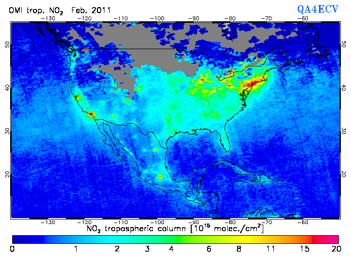 Regional Tropospheric NO2 of February 2011