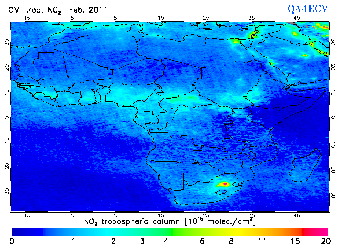 Regional Tropospheric NO2 of February 2011