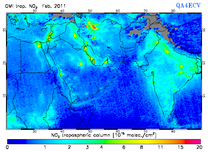 Regional Tropospheric NO2 of February 2011