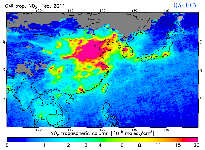 Regional Tropospheric NO2 of February 2011