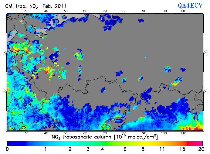 Regional Tropospheric NO2 of February 2011