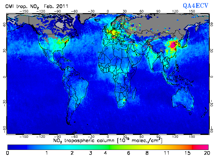 Regional Tropospheric NO2 of February 2011