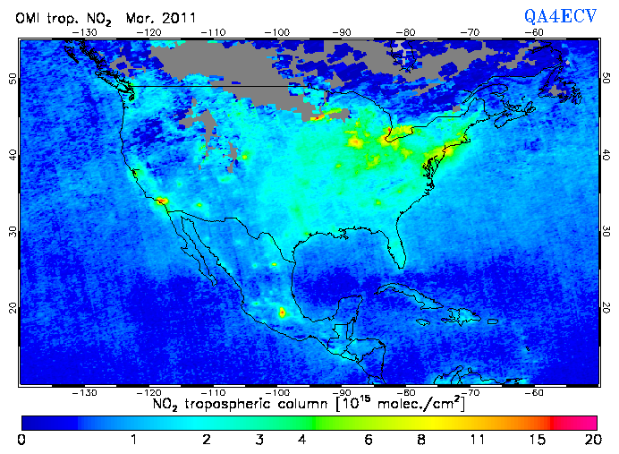 Regional Tropospheric NO2 of March 2011