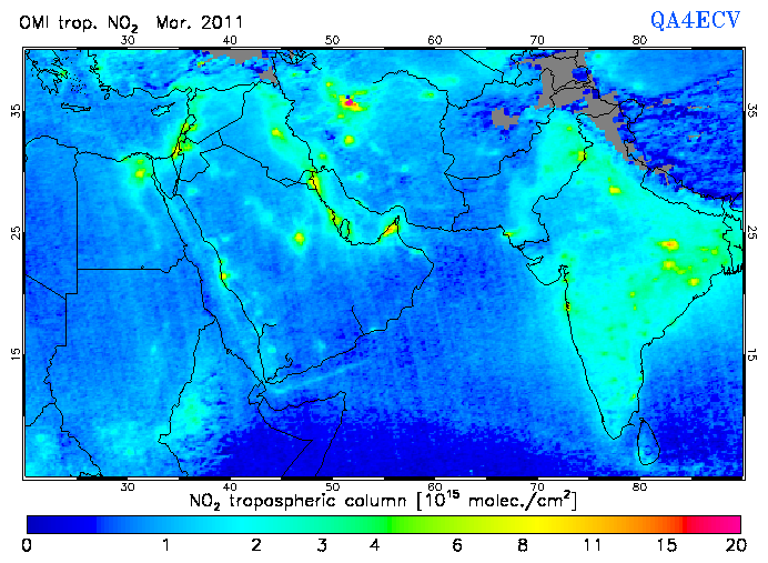 Regional Tropospheric NO2 of March 2011