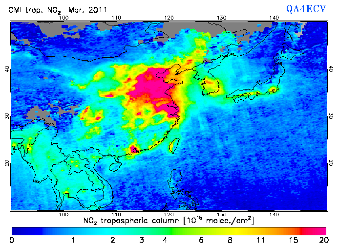 Regional Tropospheric NO2 of March 2011