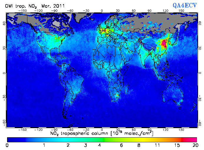 Regional Tropospheric NO2 of March 2011