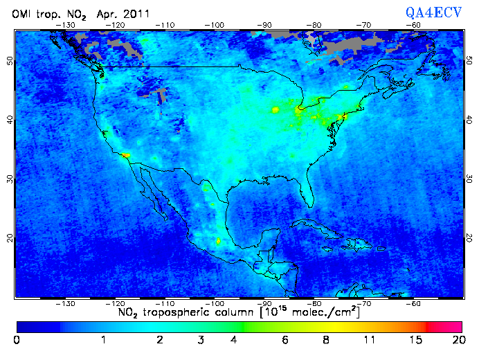 Regional Tropospheric NO2 of April 2011