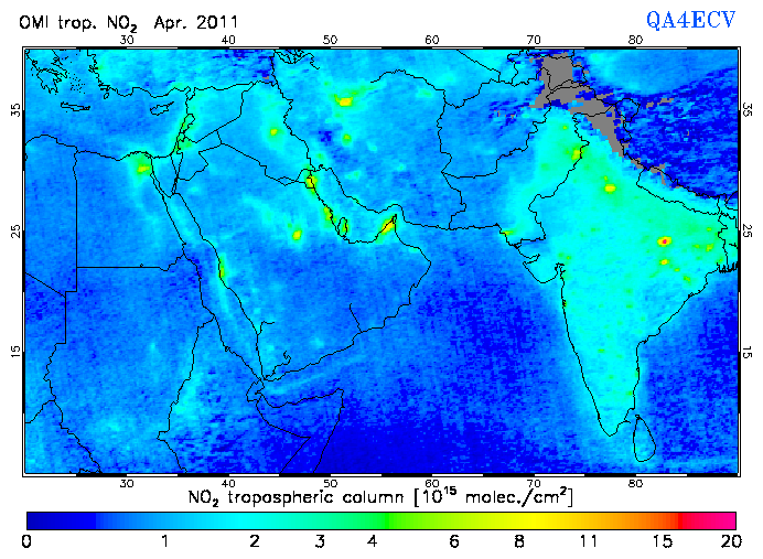 Regional Tropospheric NO2 of April 2011