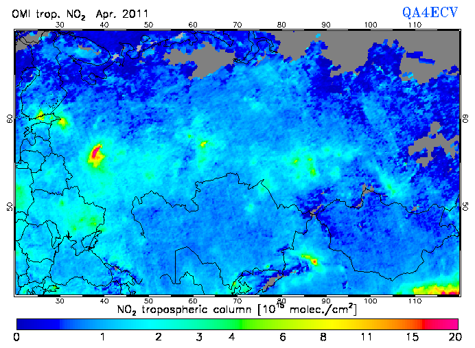 Regional Tropospheric NO2 of April 2011