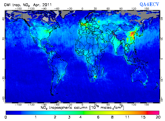 Regional Tropospheric NO2 of April 2011