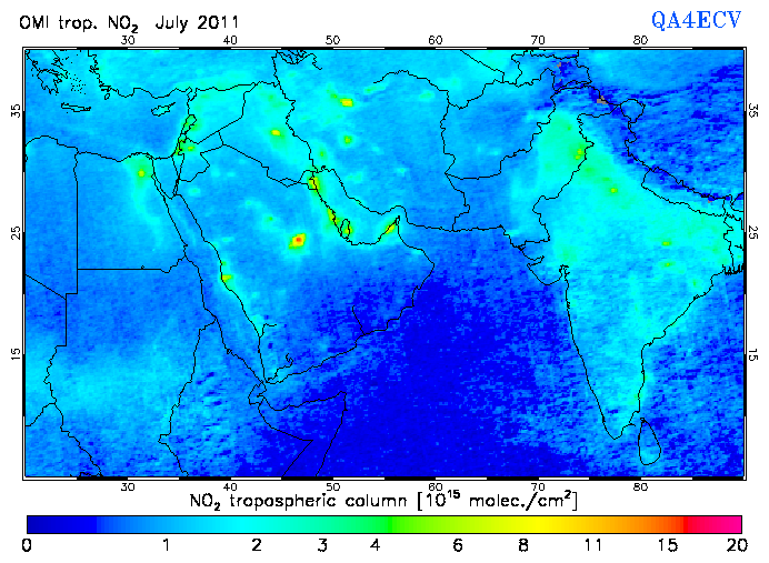 Regional Tropospheric NO2 of July 2011