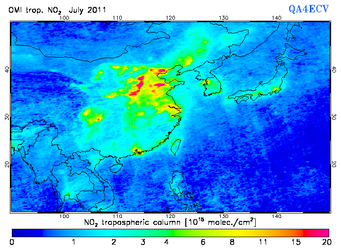 Regional Tropospheric NO2 of July 2011