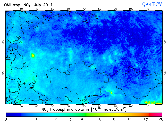 Regional Tropospheric NO2 of July 2011