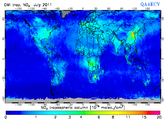 Regional Tropospheric NO2 of July 2011
