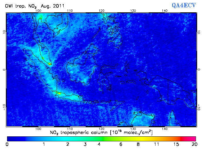 Regional Tropospheric NO2 of August 2011