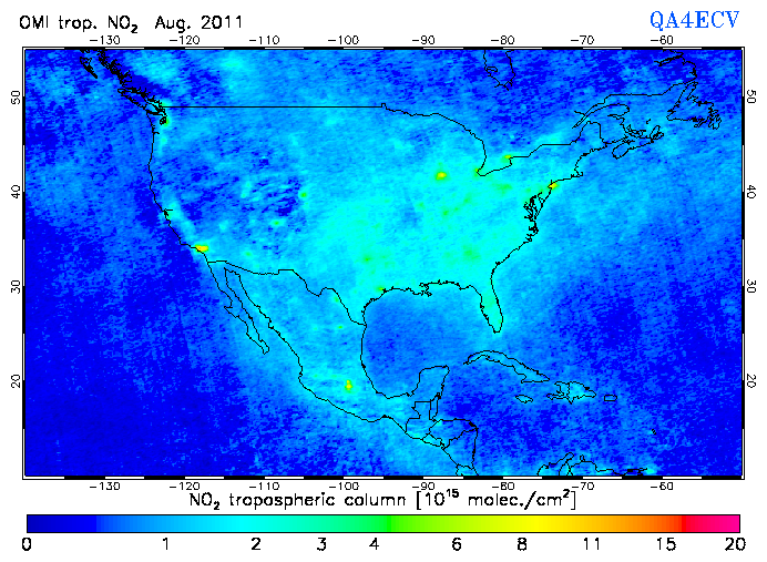 Regional Tropospheric NO2 of August 2011