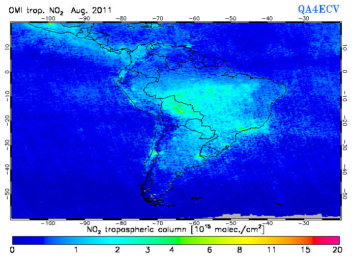 Regional Tropospheric NO2 of August 2011