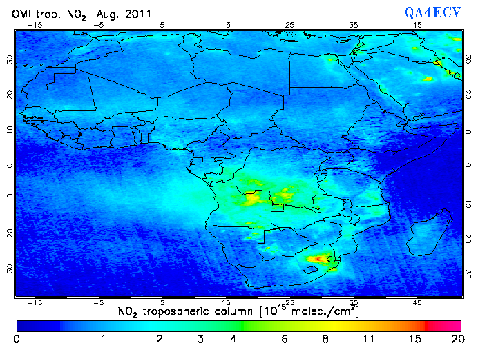 Regional Tropospheric NO2 of August 2011