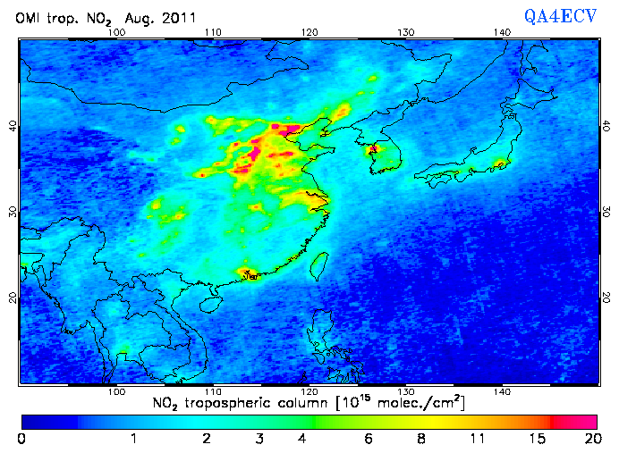 Regional Tropospheric NO2 of August 2011