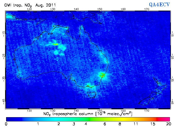 Regional Tropospheric NO2 of August 2011