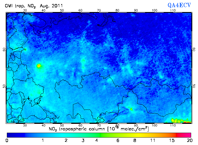 Regional Tropospheric NO2 of August 2011