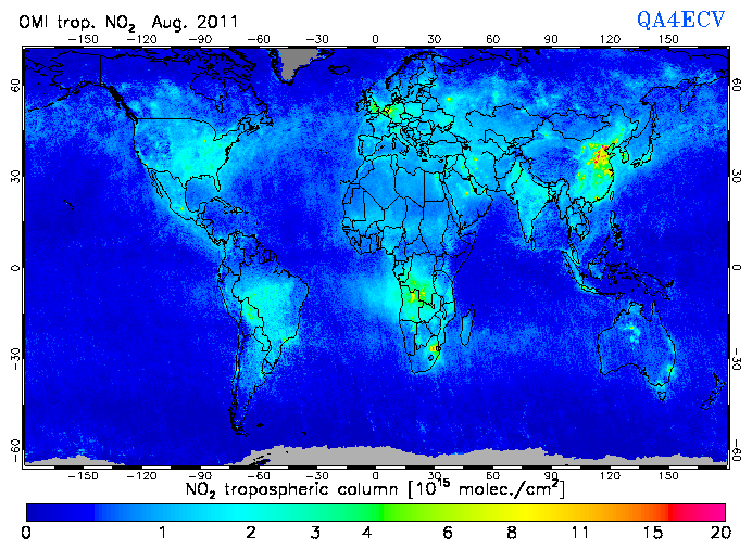 Regional Tropospheric NO2 of August 2011