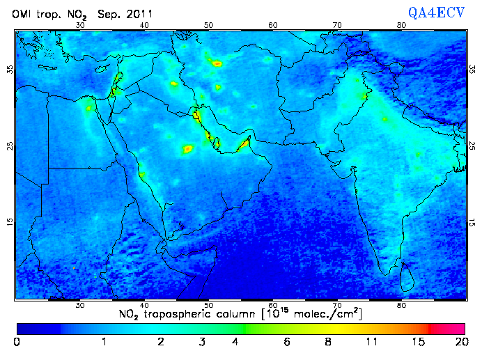 Regional Tropospheric NO2 of September 2011