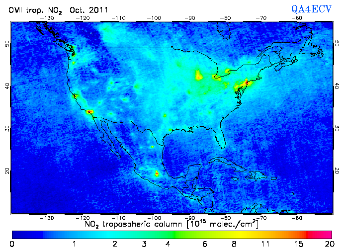 Regional Tropospheric NO2 of October 2011