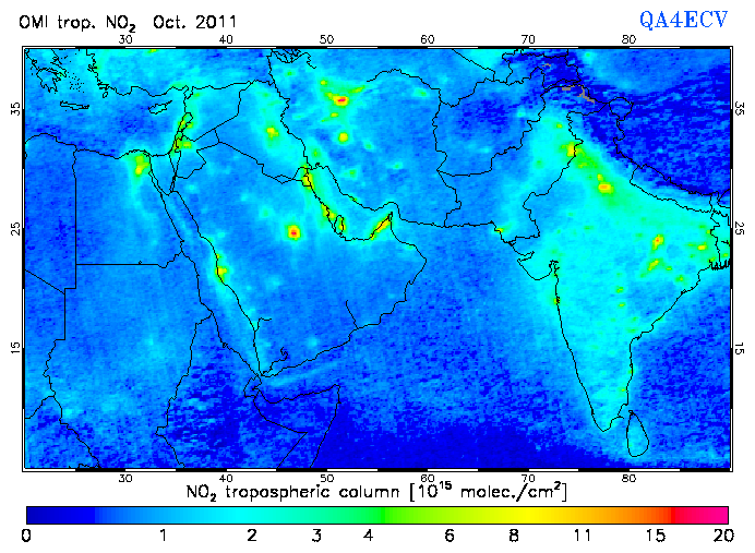 Regional Tropospheric NO2 of October 2011