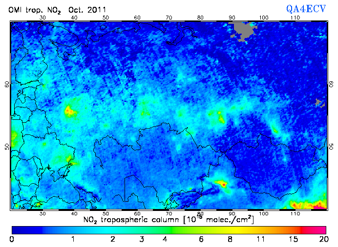 Regional Tropospheric NO2 of October 2011