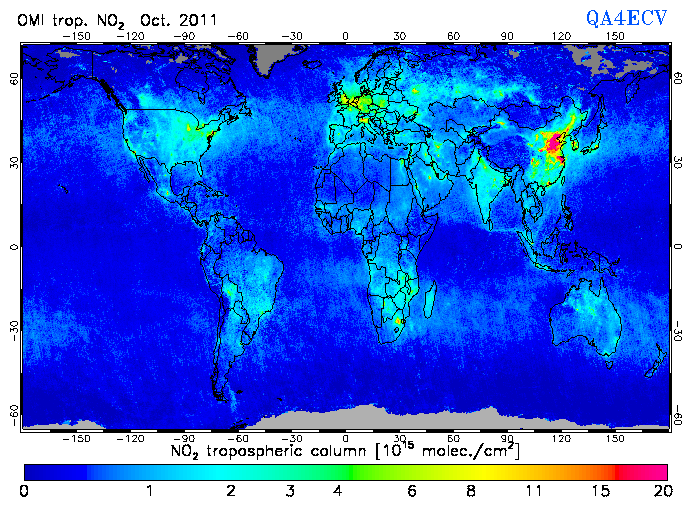 Regional Tropospheric NO2 of October 2011